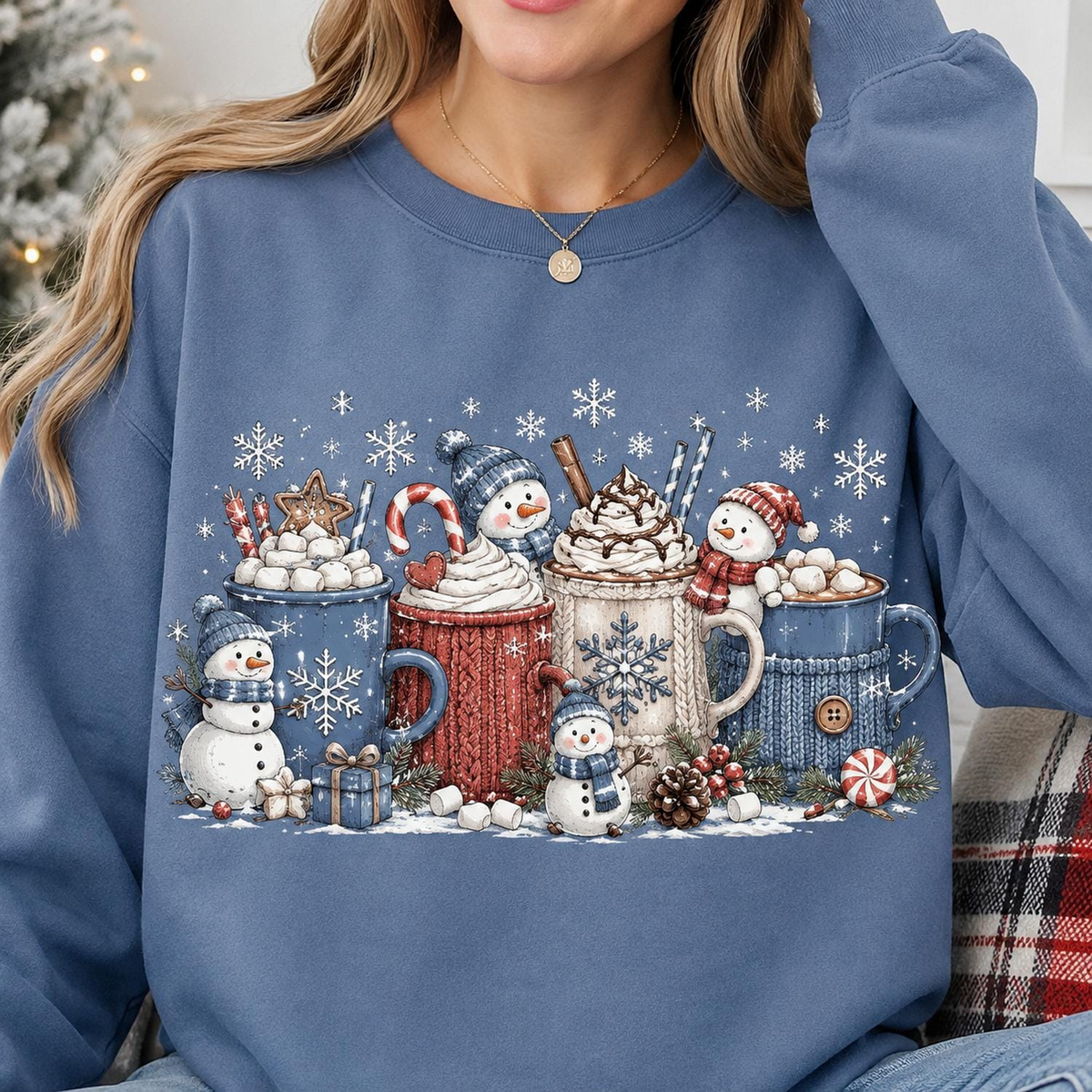 Christmas Hot Cocoa Snowman Sweatshirt – Cozy Winter Holiday Sweater