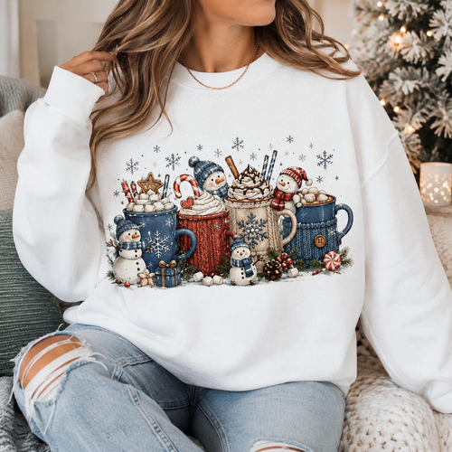 Christmas Hot Cocoa Snowman Sweatshirt – Cozy Winter Holiday Sweater