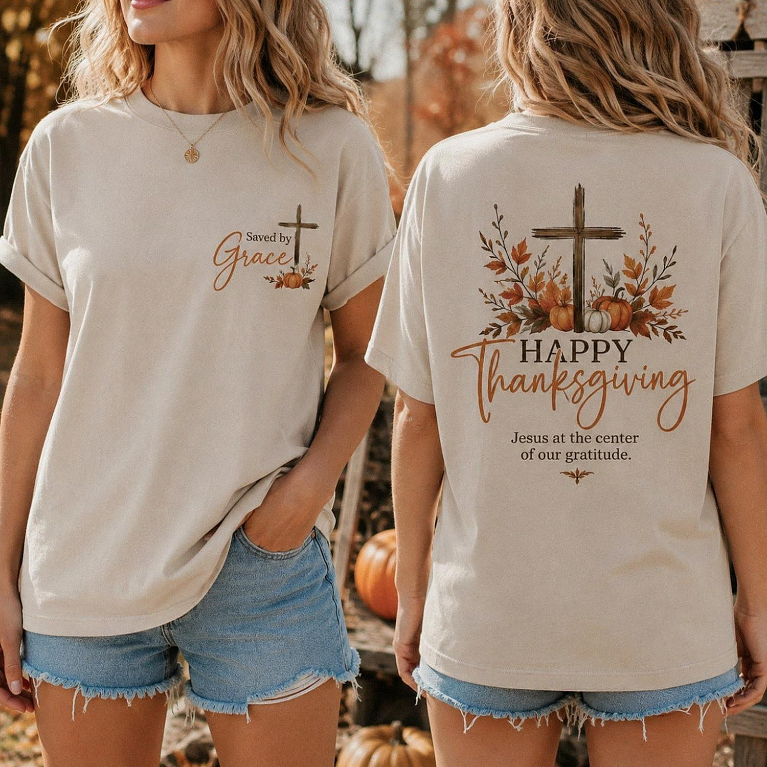 Happy Thanksgiving Christian Shirt – Saved by Grace Fall Tee, Sweatshirt & Hoodie