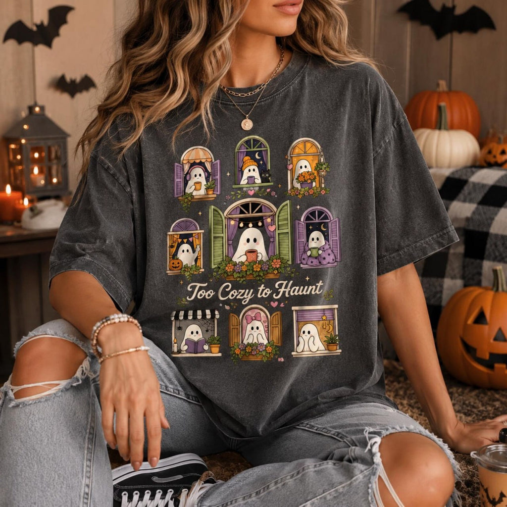 Too Cozy to Haunt Comfort Colors Shirt – Cute Ghost Halloween Tee