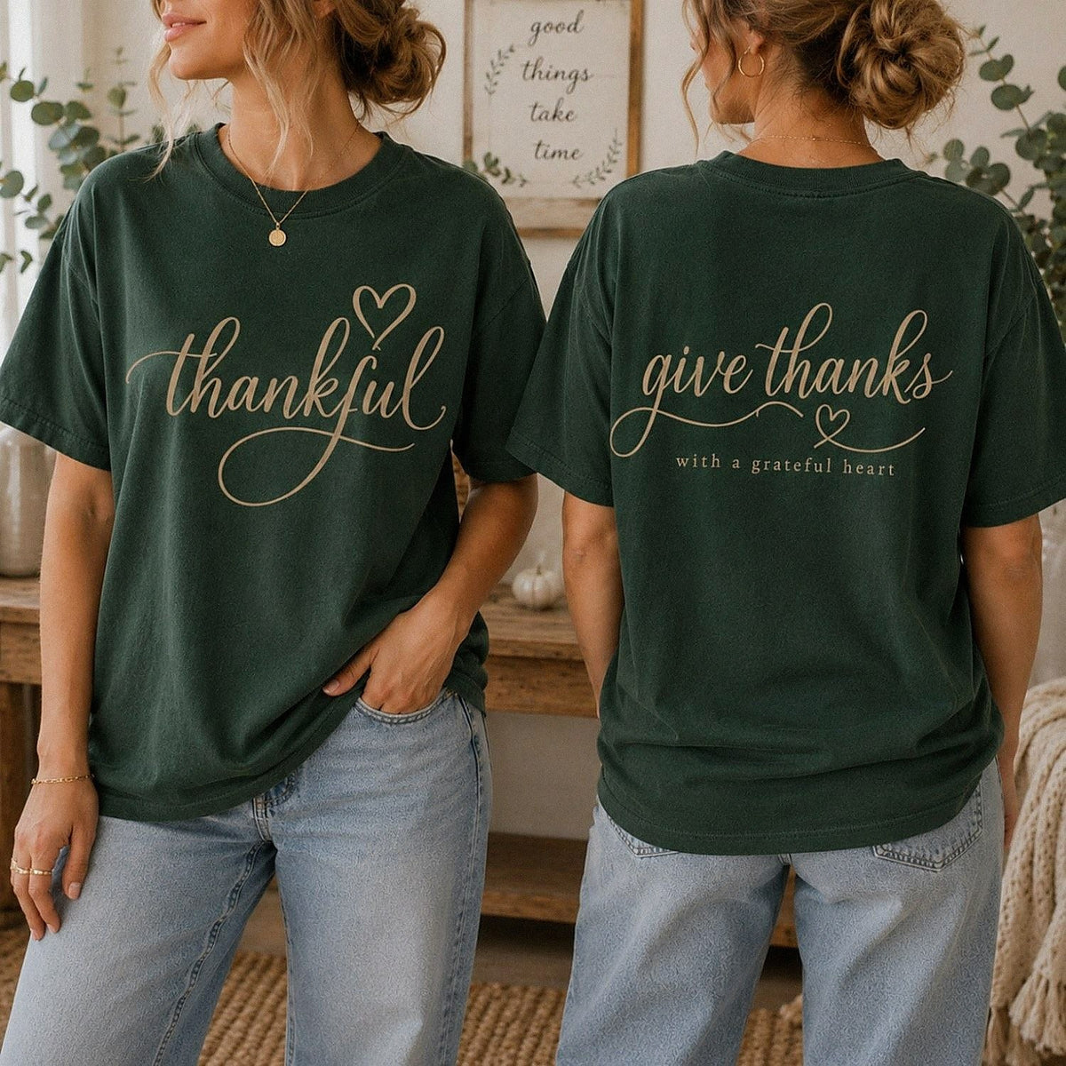 Thankful Give Thanks Shirt – Grateful Heart Thanksgiving Tee