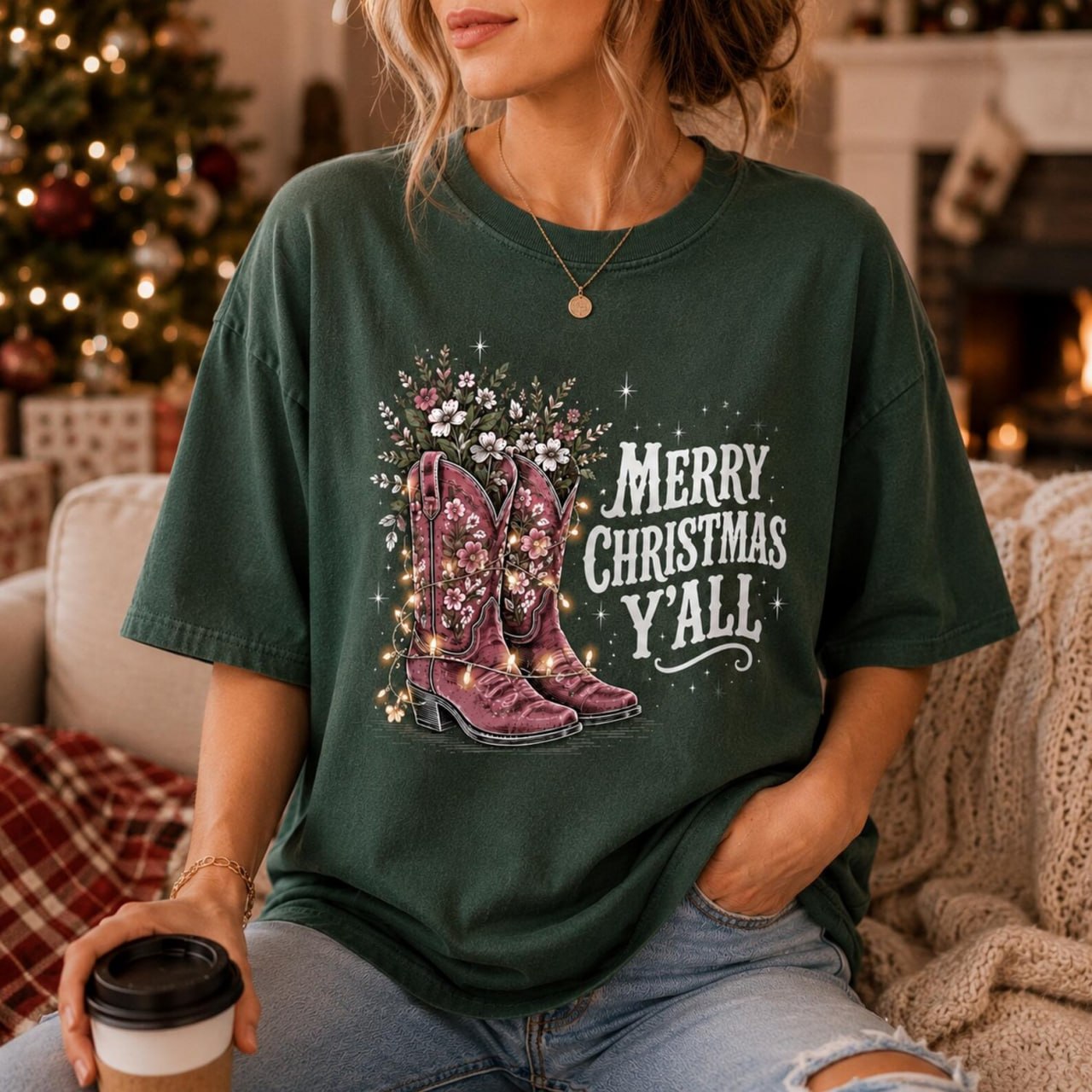 Merry Christmas Y’all Comfort Colors Shirt – Western Cowgirl Christmas Tee