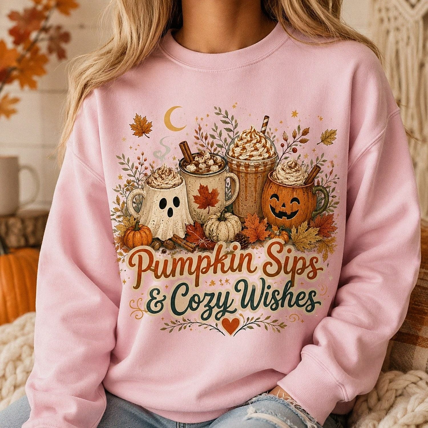 Pumpkin Sips & Cozy Wishes Halloween Shirt – Fall Coffee Tee, Sweatshirt & Hoodie