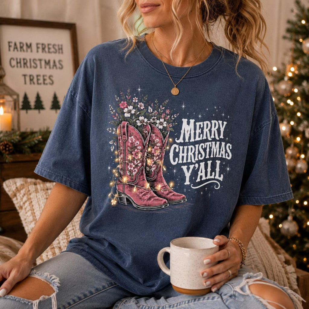 Merry Christmas Y’all Comfort Colors Shirt – Western Cowgirl Christmas Tee