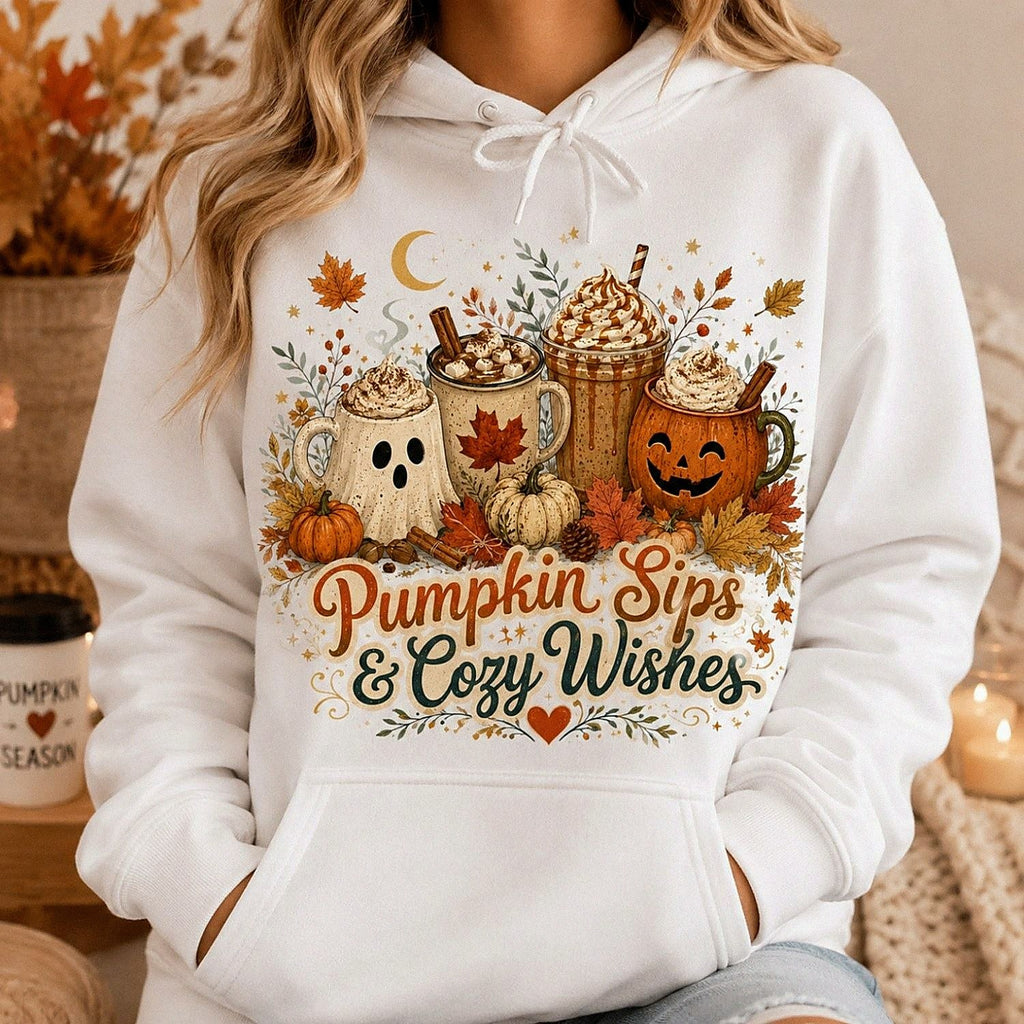 Pumpkin Sips & Cozy Wishes Halloween Shirt – Fall Coffee Tee, Sweatshirt & Hoodie