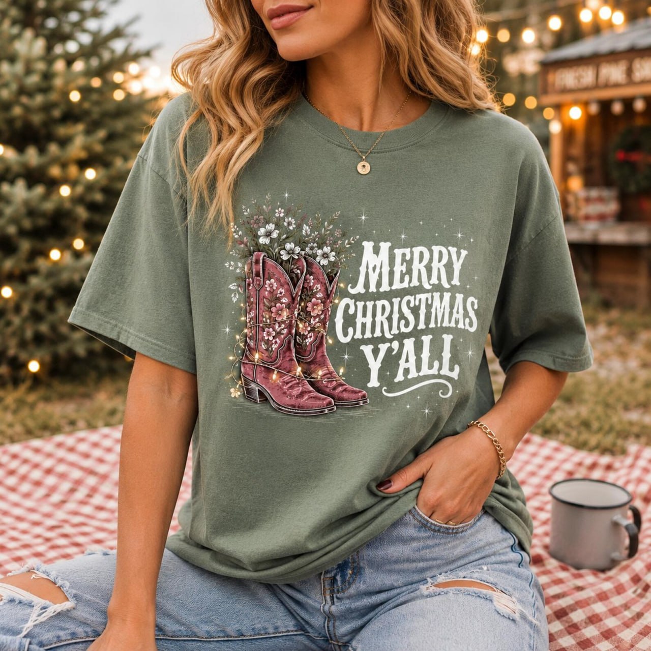 Merry Christmas Y’all Comfort Colors Shirt – Western Cowgirl Christmas Tee