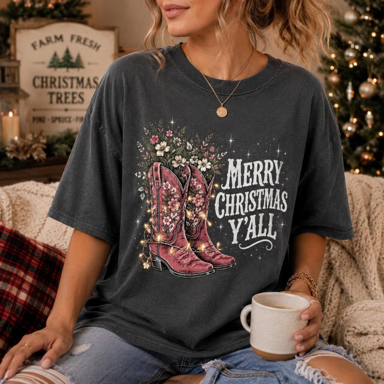 Merry Christmas Y’all Comfort Colors Shirt – Western Cowgirl Christmas Tee