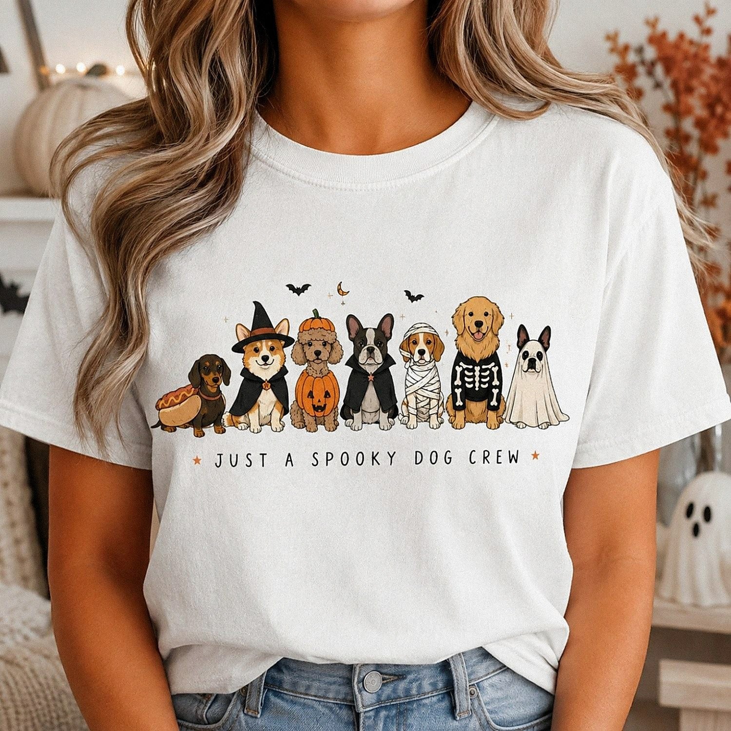 Just a Spooky Dog Crew Comfort Colors Shirt – Cute Halloween Dog Tee