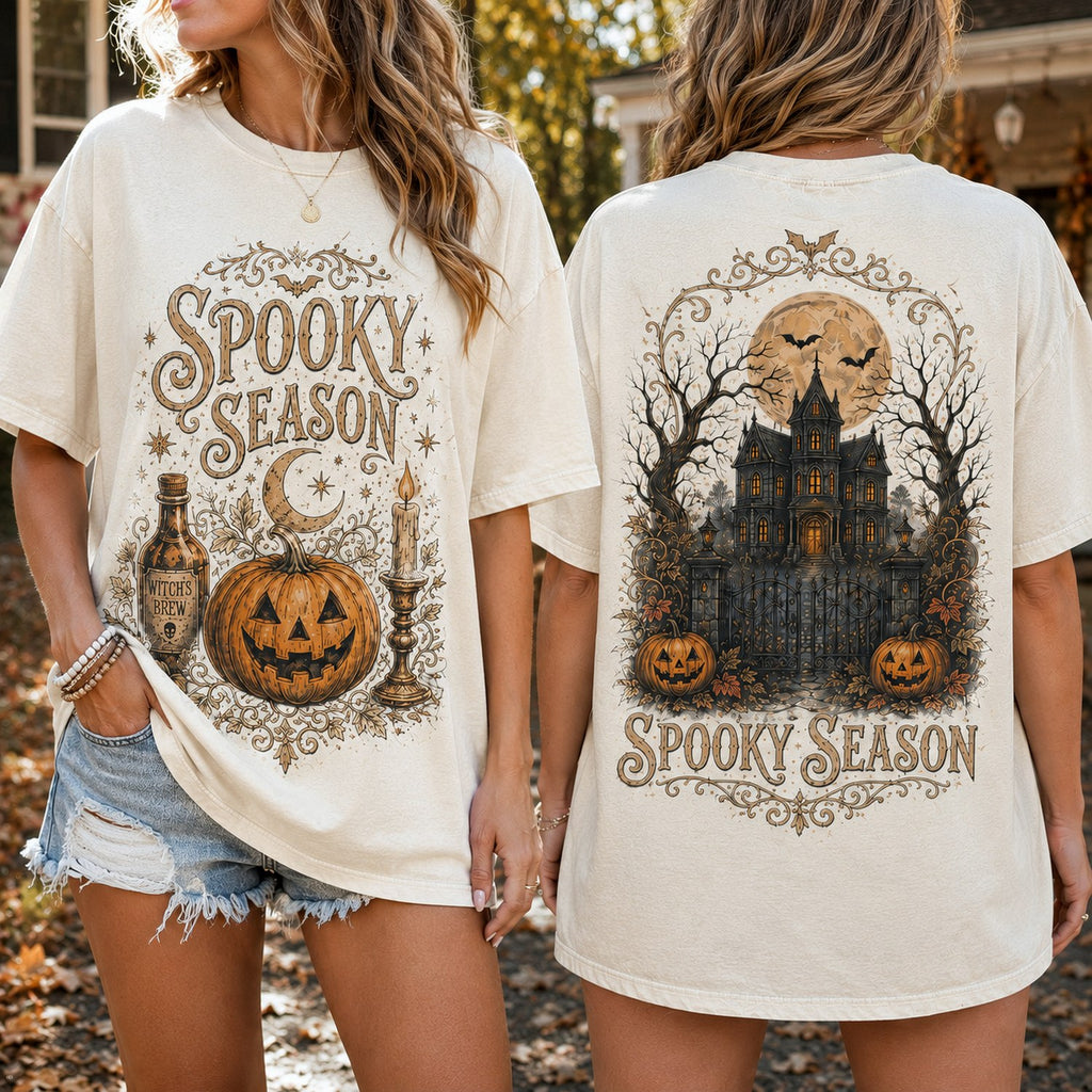 Spooky Season Comfort Colors Shirt – Vintage Halloween Haunted House Tee