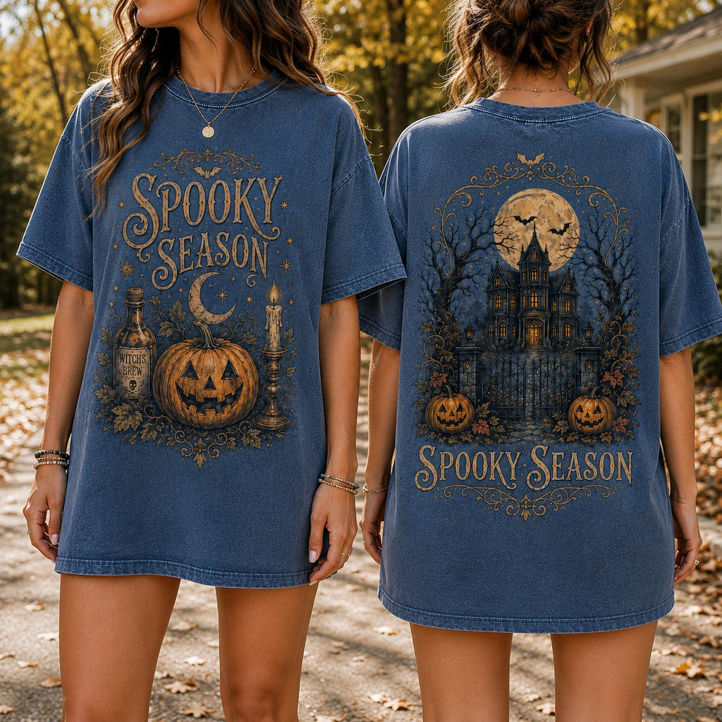Spooky Season Comfort Colors Shirt – Vintage Halloween Haunted House Tee