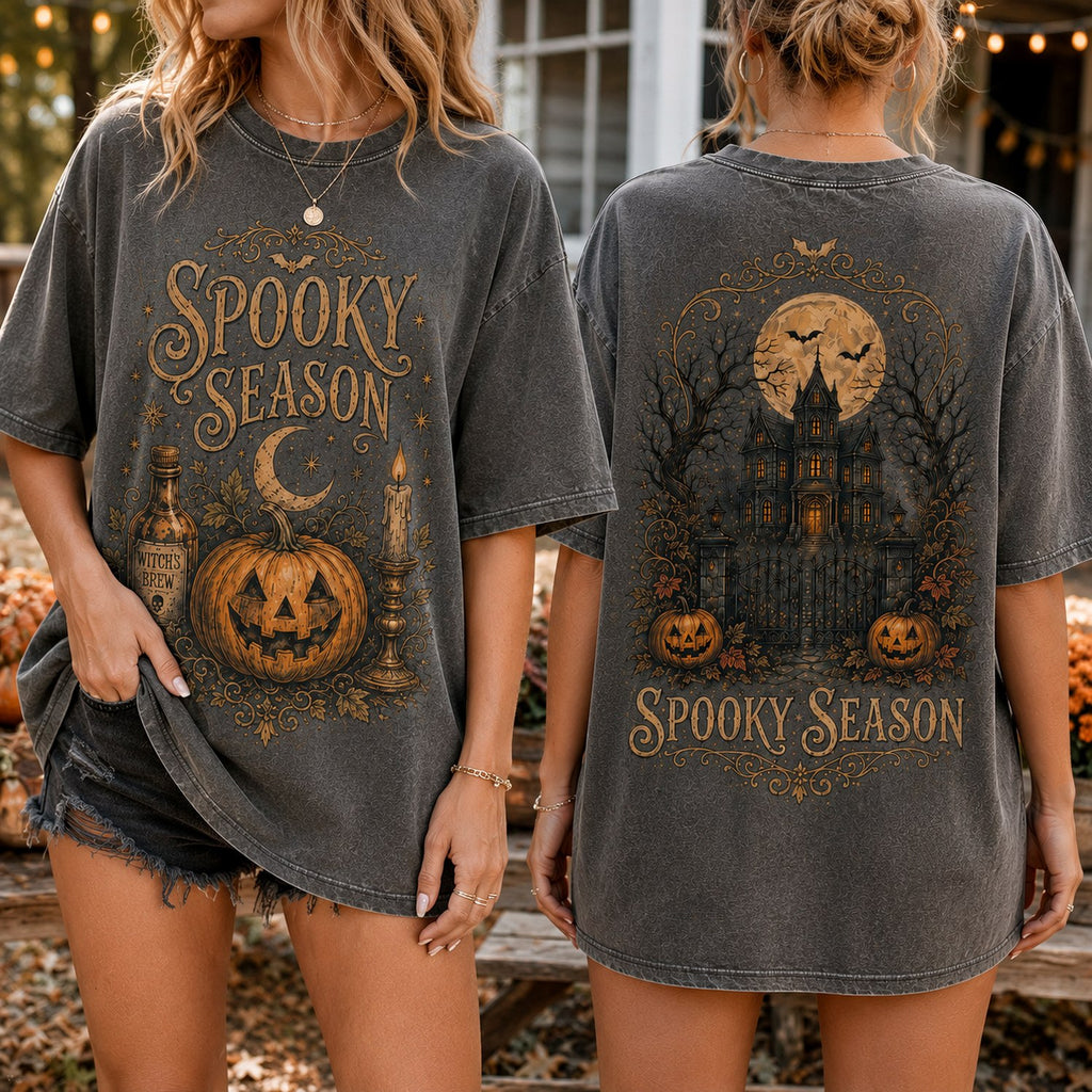 Spooky Season Comfort Colors Shirt – Vintage Halloween Haunted House Tee