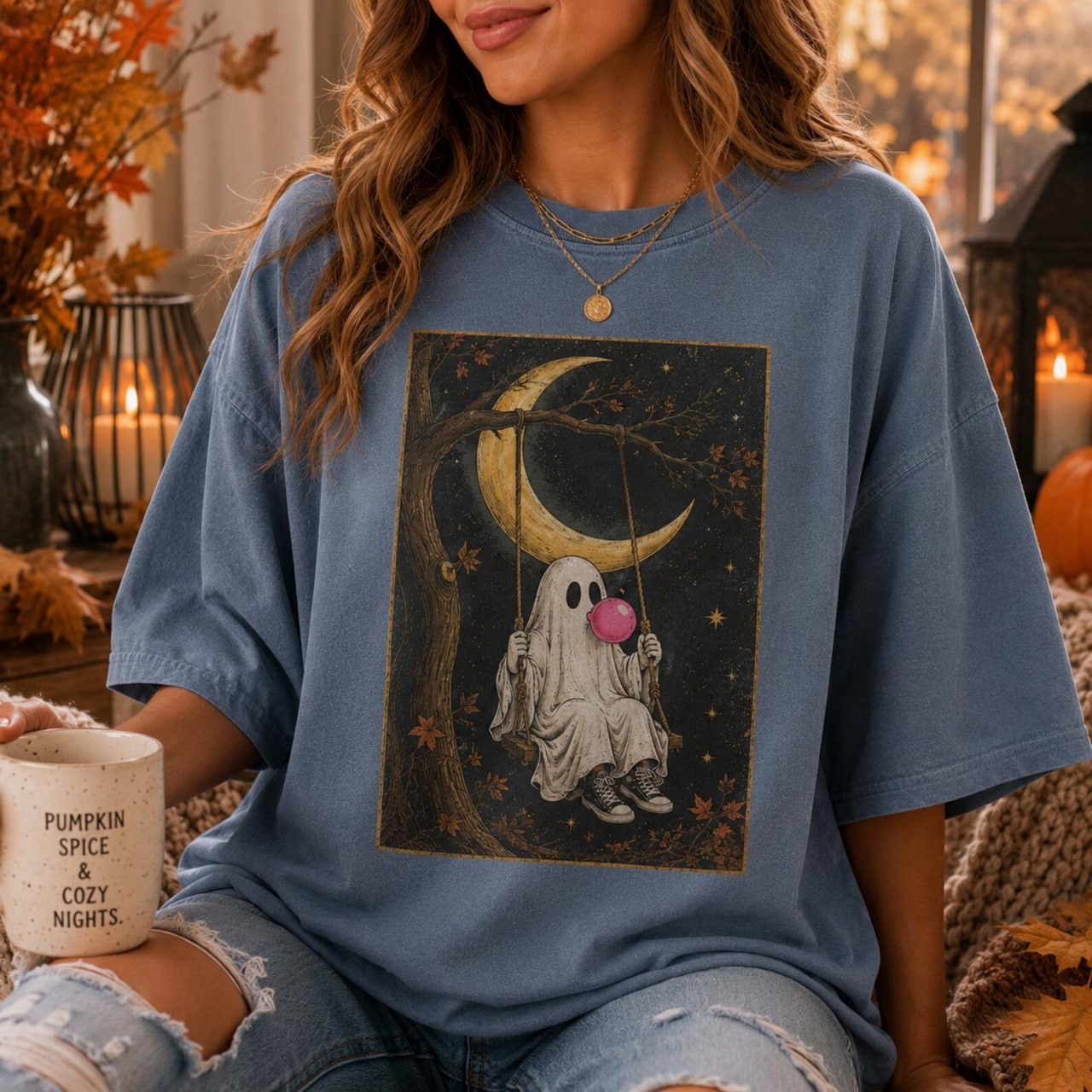Vintage Ghost Moon Comfort Colors Shirt – Halloween Ghost Tee