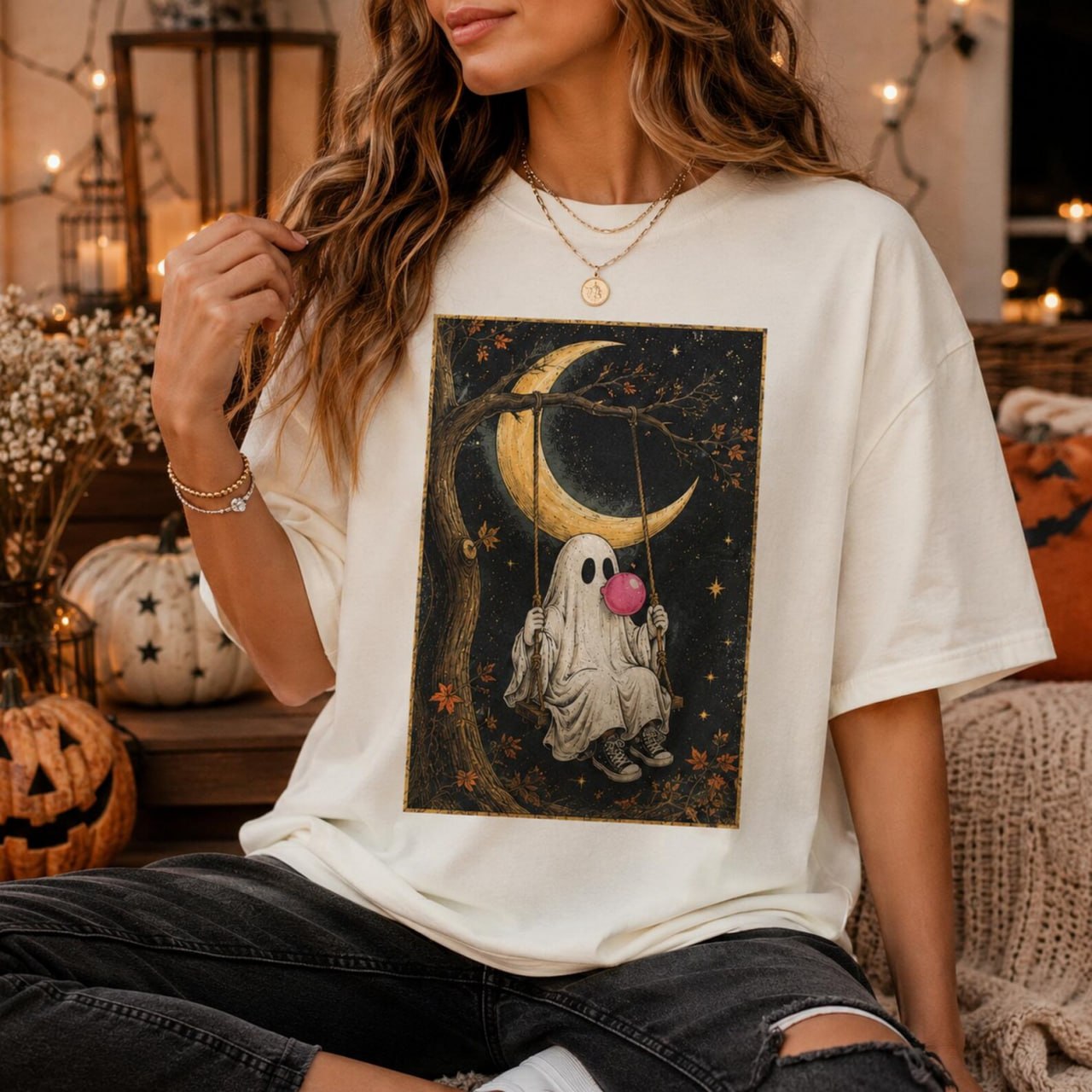 Vintage Ghost Moon Comfort Colors Shirt – Halloween Ghost Tee