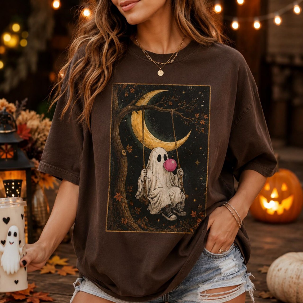 Vintage Ghost Moon Comfort Colors Shirt – Halloween Ghost Tee