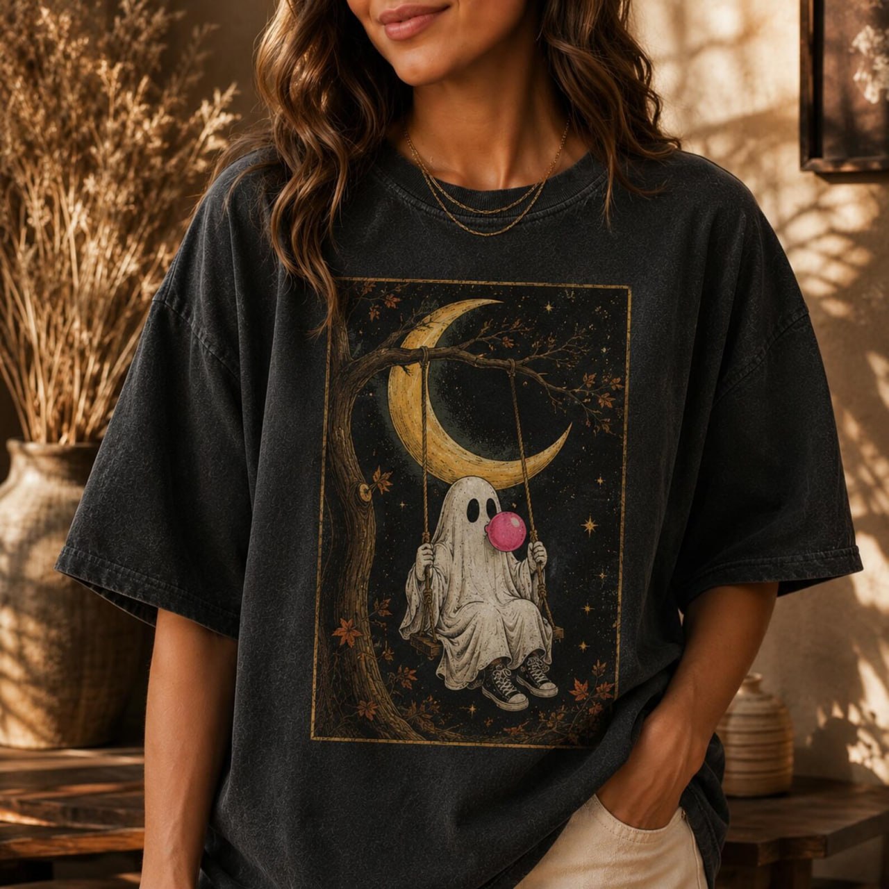 Vintage Ghost Moon Comfort Colors Shirt – Halloween Ghost Tee