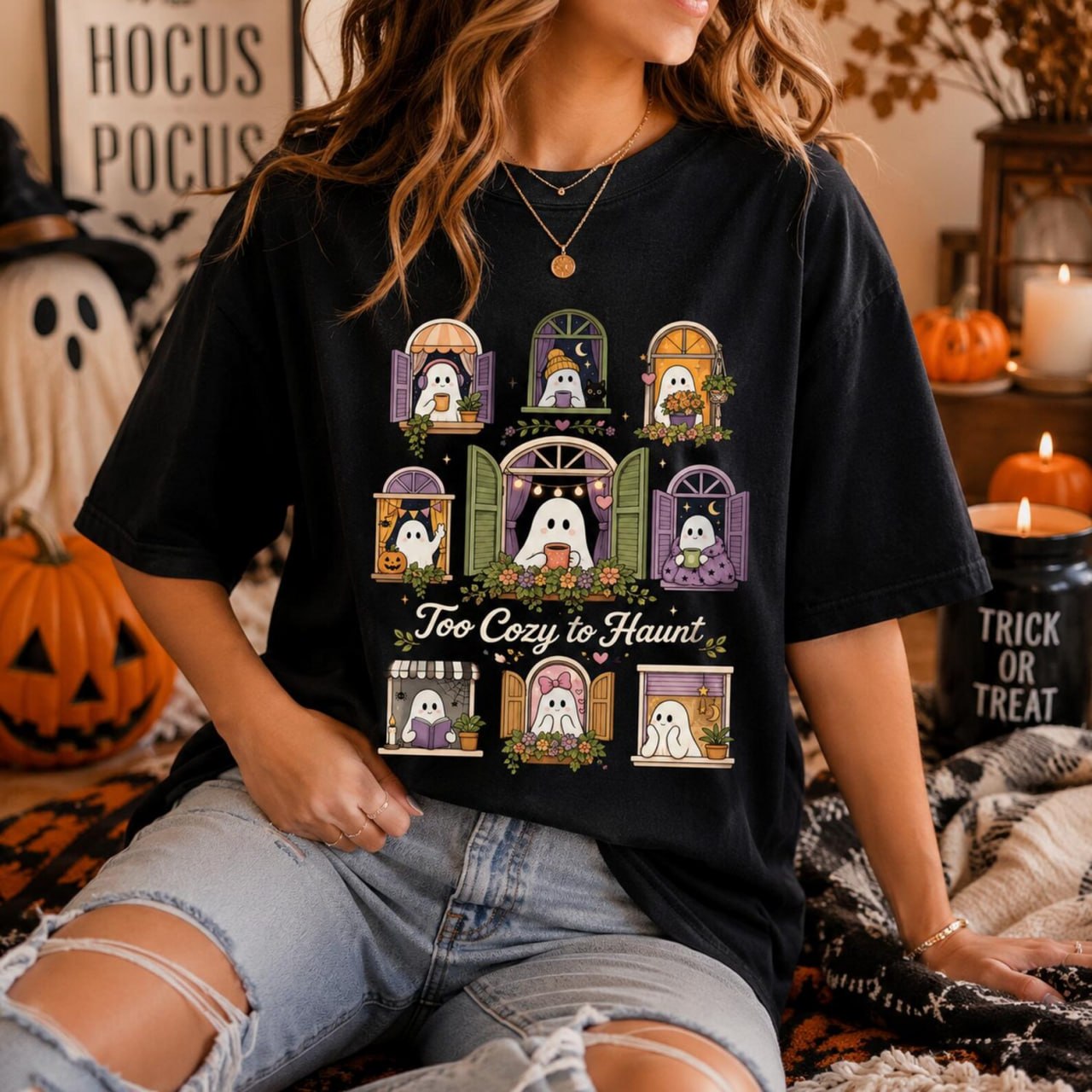 Too Cozy to Haunt Comfort Colors Shirt – Cute Ghost Halloween Tee